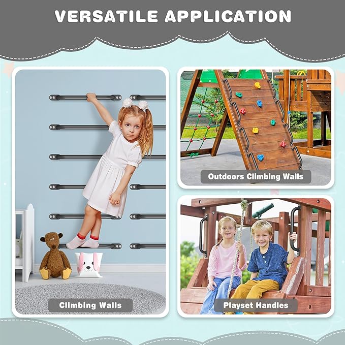 Dolibest 6 Pack 17-Inch Safety Handle, Heavy Duty Metal Safety Playground Handles, Indoor Monkey Bars, Playset Grab Handles for Kids Playhouse, Climbing Frame, Treehouse, Swing Set Accessories -Black