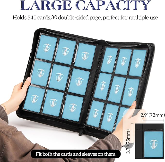 Trading Card Binder, 9 Side Loading Pocket Card Album Hold Up to 540, Zipper Binder for Collection, TCG Holder for Sports, Yugioh, MTG etc. (Sky Blue 9)