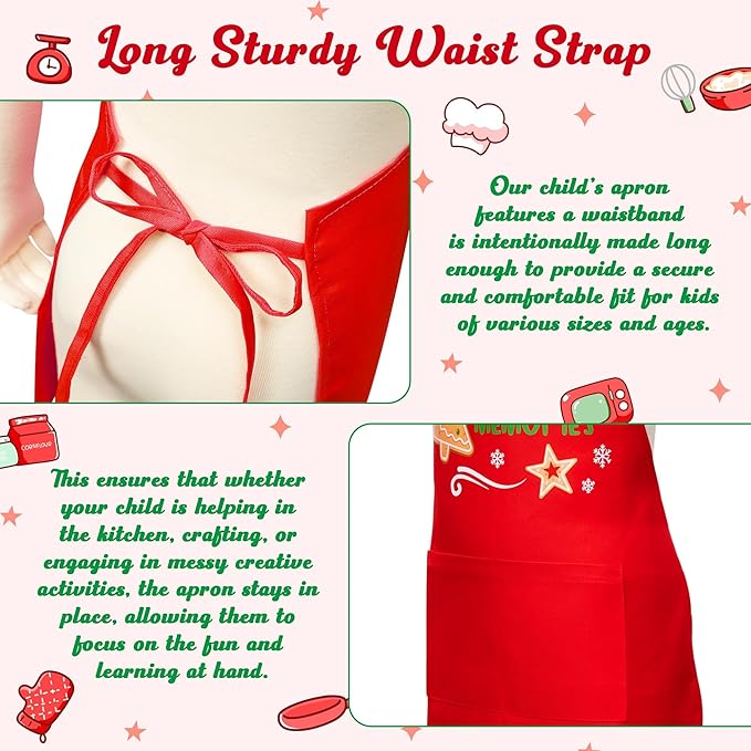 R HORSE Christmas Kid Apron and Chef Hat Set, 2Pcs Adjustable Children Xmas Red Kitchen Apron Dress up Role Play Chef Toy Cooking Baking Painting and Training Kits Christmas Gift for Kids