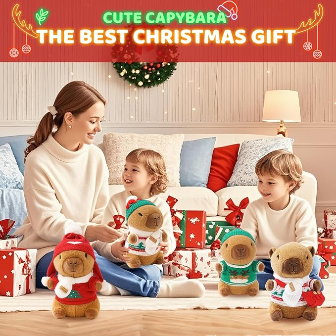 10.2" Red Capybara Plush Toy with 9 Clothes and Accessories Super Soft Capybara Stuffed Animal for Kids Girls Boys