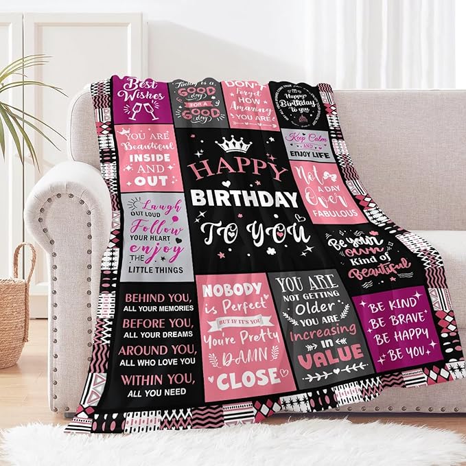 Birthday Gifts for Women, Happy Birthday Blanket for Women 50" x 60" | Birthday Decorations for Women, Gift for Women Birthday Unique, Happy Birthday Gift for Her, Mom, Wife, Daughter, Sister