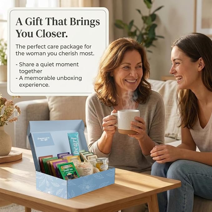 Tea Gift Set for Women – 15 Assorted Teas, Premium Ceramic Mug, Soy Wax Candle, Hand Crème & Honey | Tea Sets for Adults, Tea Gift Box for Birthday, Get Well, Self Care, Teacher
