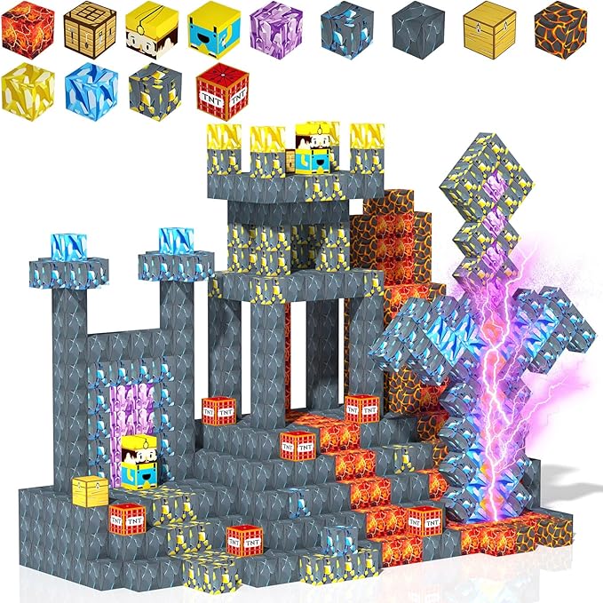180PCS Magnetic Building Blocks for Kids - 0.8" Pixel Art Magnetic Cubes for Boys Ages 3 4 5 6 7 8-12, Sword Portal Magnet Block Set, STEM Sensory Educational Toys Ideal Birthday