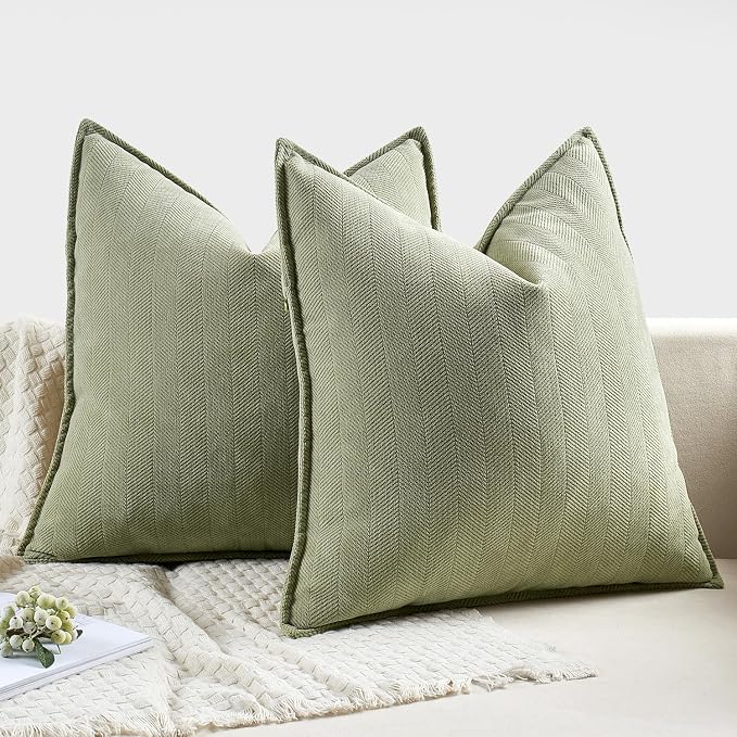 MIULEE Pack of 2 Sage Green Euro Shams Chenille Pillow Covers 22x22 Inch | Decorative Soft Couch Throw Pillows,Farmhouse Cushion Covers,Elegant Design for Sofa,Bed,Living Room,Summer Decor