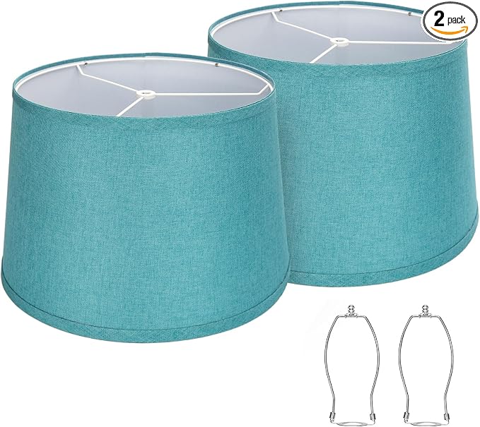 Drum Lamp Shades Set of 2, 11.6"Top x 12.6"Bottom x 9.8"High, Blue | Medium Lamp Shades for Table Lamps, Floor Lamps, Fabric Lampshades, Spider, Harp Holders Included, Assembly Required
