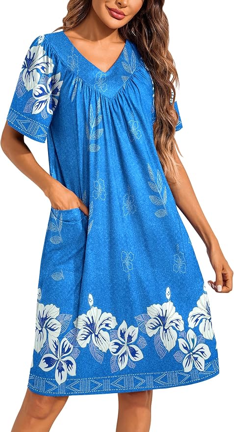 Ekouaer Womens House Dress Floral Print Moo Moos Nightgowns Moomoo Dresses Mumus with Pockets