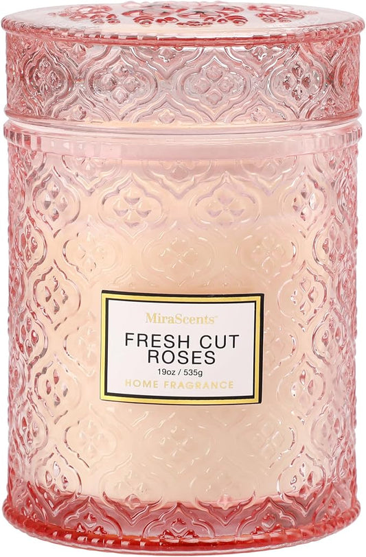 Rose Scented Candles,Pink Candles Gifts for Women, Valentine Luxury Large Decorative Candle in Glass, 19oz Natural Soy Wax for Home