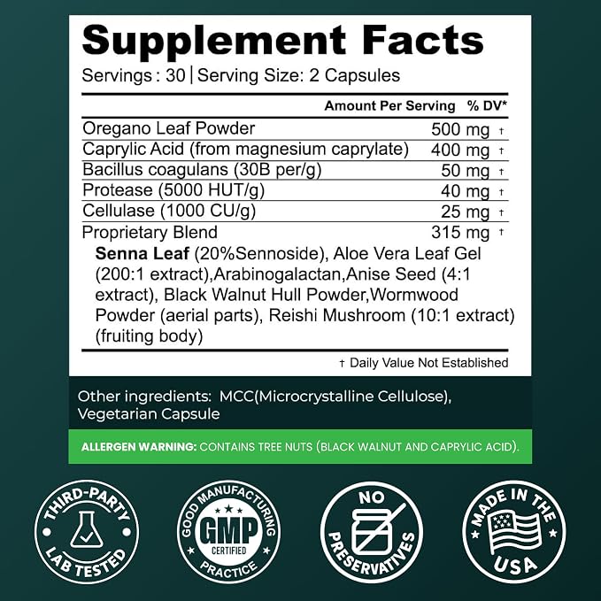 Candida Complex with Caprylic Acid for Men & Women – Anti Overgrowth, Balance and Restore Supplement for Yeast, Healthy Gut Flora & Skin with 30B/g Probiotic, Oregano, Senna - 1 Month Supply