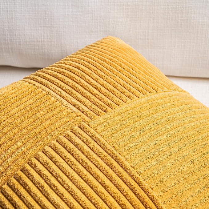 Fancy Homi Set of 2 Gold Yellow Boho Long Lumbar Body Decorative Throw Pillow Cover 14x36 Inch for Bed Couch Bedroom Bench, Soft Patchwork Corduroy Textured Pillow Case, Rustic Farmhouse Room Décor