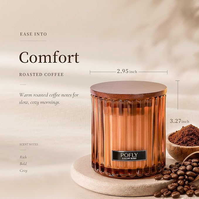 Roasted Coffee Scented Candle with Crackling Wood Wick, Hand Poured Soy Wax Candle, Long Lasting Aromatherapy Candle for Home, Candles for Men, 5.29 Oz