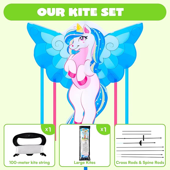 JOYIN 43.3'' Unicorn Kite Easy to Fly for Kids and Adults, Large Beach Kite for Outdoor Games and Activities