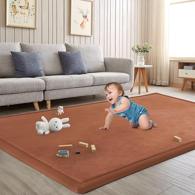 Baby Play Mat for Floor Nursery Muscle Mat Area Rug Playroom Rug 79"x138" Elastic Foam 1.3" Thick Crawling Mat for Babies,Toddlers (Brick Red)