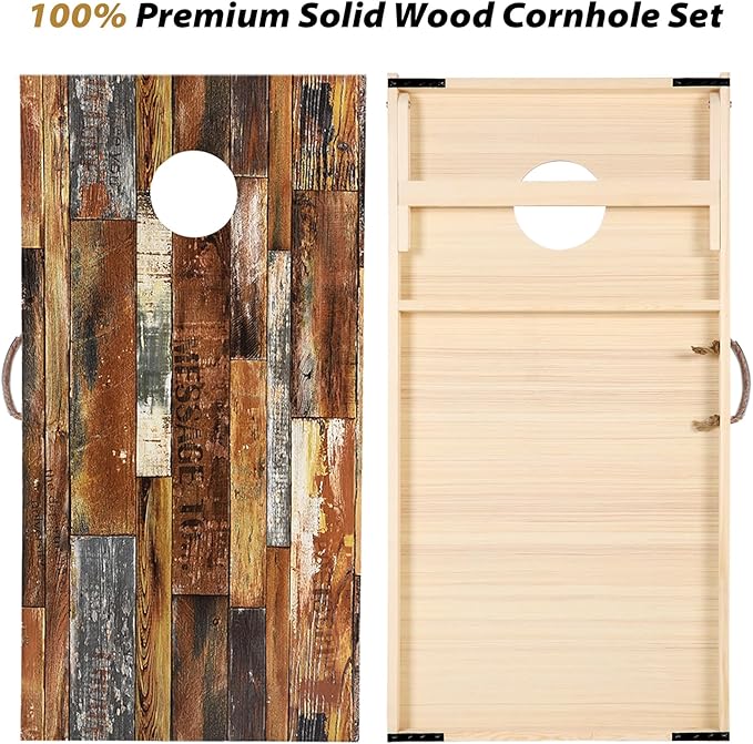 Sportdo Solid Wood Vintage Cornhole Game Set, Two 4'x2'Cornhole Boards, 8 Cornhole Bags for Indoor and Outdoor Toss Games Competitions, Tournaments