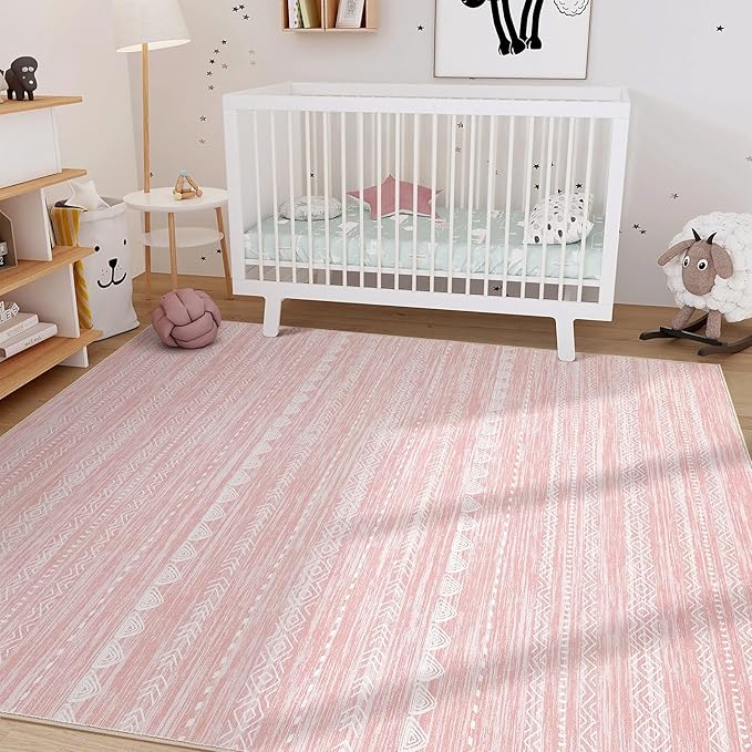 Nakagishi Boho 6x9 Area Rug Living Room Rugs Machine Washable Pink | Soft, Pet & Kid Friendly, Carpet for Living Room/Bedroom/Office/Kitchen/Nursery, Daily Home Decor Stain Resistant Moroccan