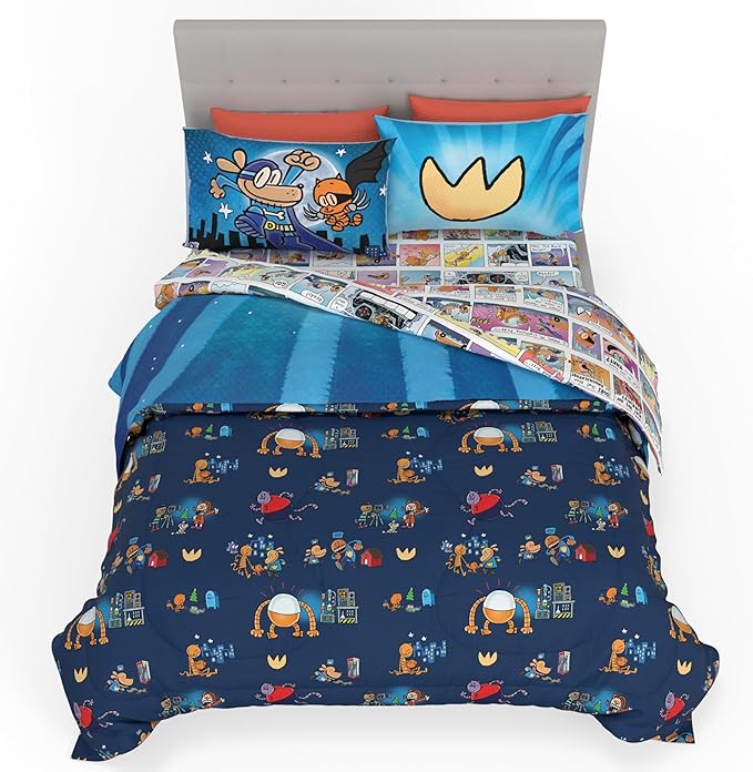 Dog Man Supa Buddies Kids Bedding Set, Full Size, 5-Piece Super Soft Cozy Reversible Comforter & Sheet Set (Officially Licensed Product) by Franco | Durable, Reversible, Officially Licensed