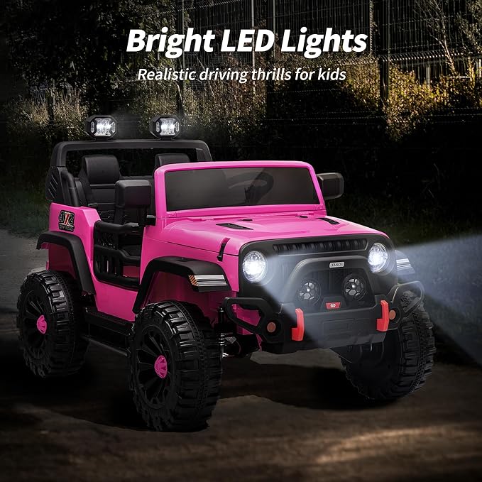 2 Seater Ride on Car Truck, 12V Kids Electric Ride on Toy for Big Kids Age 3-8 w/Remote Control- Hot Pink