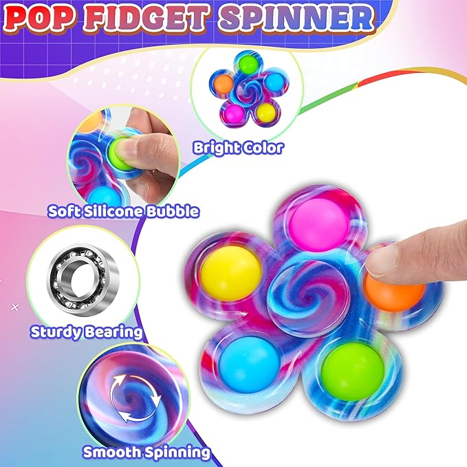 18 PCS Fidget Spinner Toys Bulk for Kids, Party Favor Travel Activities Anxiety Stress Relief Toy, ADHD Autism Product Stocking Stuffer for Teen Adults Birthday Gift Classroom Treasure Box Prize