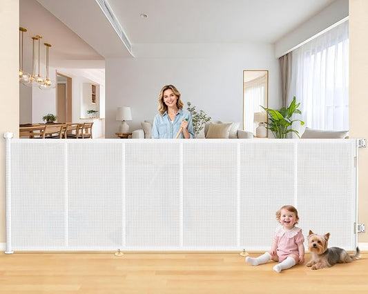120 Inch Retractable Baby Gates Extra Wide, 41 Inch Reinforced Extra Tall Gate for Large Openings, Mesh Safety Gate for Kids Pets, Retractable Dog Gate for Stair Hallways Doorway Indoor Outdoor, Black