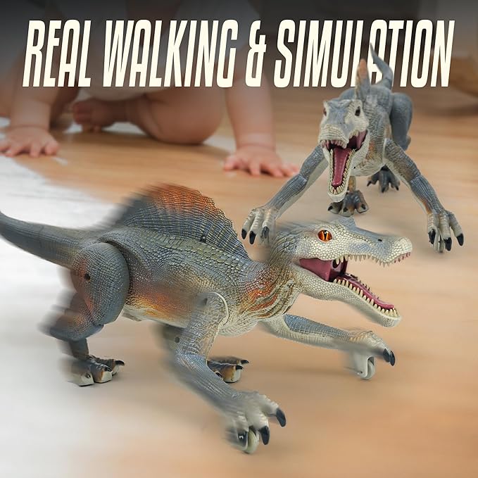 BEZGAR Remote Control Dinosaur, RC Walking Robot Dinosaur Toys with Light, Auto Spraying and Roaring Jurassic Spinosaurus Dinosaur Robot Toy for Boys 3+Years Old