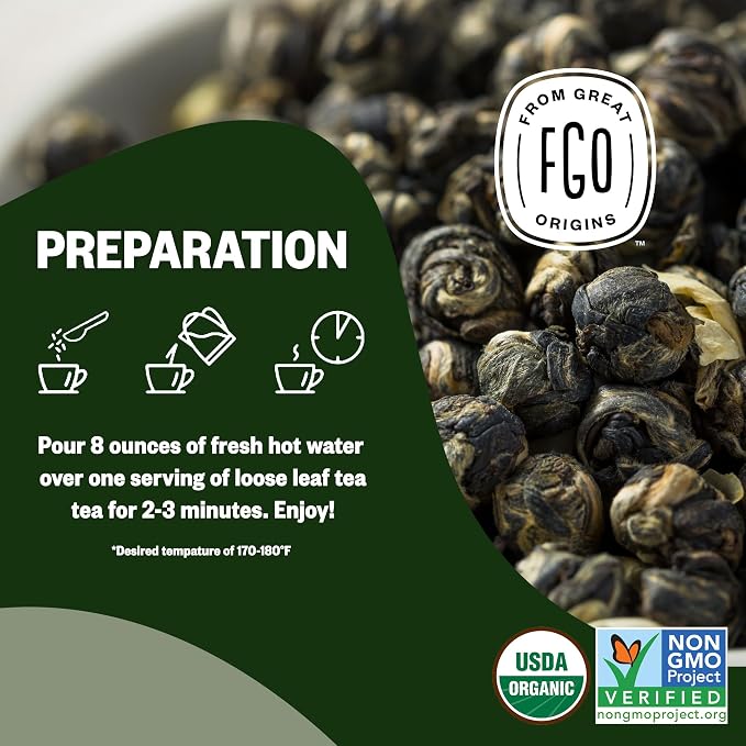 FGO Organic Gunpowder Green Tea, Loose Leaf, 453g Bulk Resealable Bag, Packaging May Vary (Pack of 1)