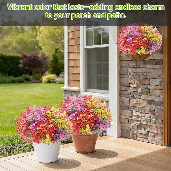 Artificial Flowers Fake Plants for Outdoors Summer Decoration | 13 Bundles Silk Realistic UV Resistant Faux Flowers for Outside Planter Porch Yard Patio Garden Home Indoor, Mix
