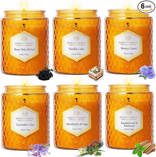 6 Pack Natural Soy Wax Jar Candles for Home, Scented Aromatherapy Gift Set for Women, 33 oz 240 Hour Long Lasting Candles Gifts for Mothers Day Birthday Women Valentine's Day