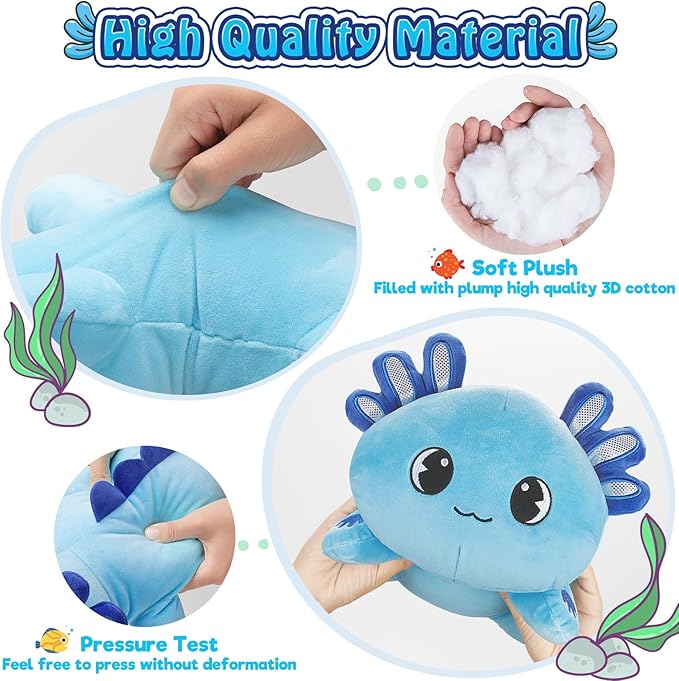 Officygnet Axolotl Plush, 13" Soft Stuffed Animal Plush Toy, Cute Axolotl Plushies Pillow, Kawaii Plushies Dolls for Kids, Blue Axolotl Gift for Girls Boys