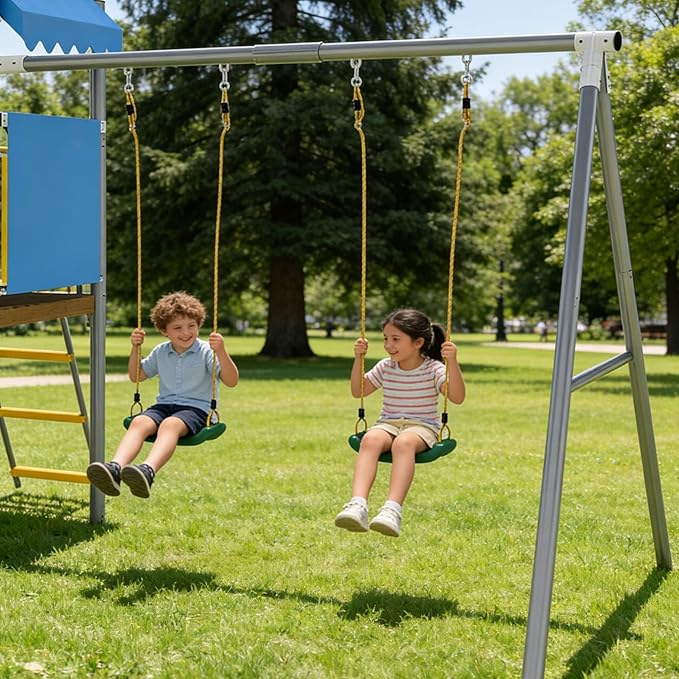 Patikuin Heavy Duty Kids Outdoor Playset with Dual Swings, Slide & Basketball Hoop – Galvanized Steel Playground Equipment – Safe & Durable – Perfect for Backyard or Garden – Includes Blue Variant