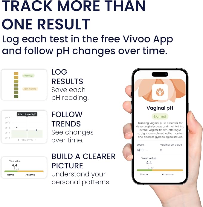 Vivoo Vaginal pH Test Strips for Women — 10 Count At-Home BV & Yeast Infection Test Kit | 30-Second Results | Easy Color Chart | pH Tracking with Free App | Bacterial Vaginosis Screening