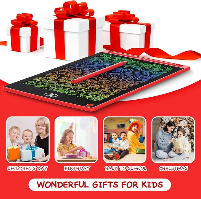 LCD Writing Tablet for Kids - 10 Pack 8.5 Inch Doodle Board Erasable Electronic Painting Drawing Pads Learning Toy Gifts for Christmas Birthday School Age 3-8 (Blue, Red, Green, Pink, Black)