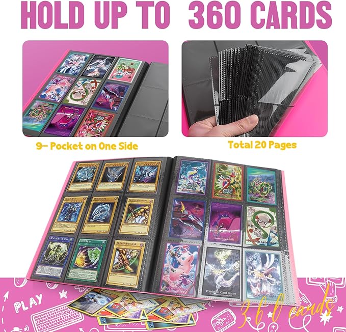 Card Binder 9-Pockets,Trading Card Binder,20 Pages, 360 Card Capacity Collection Binder, Card Folder for MTG, TCG, Game Cards & Sports Cards (Rose Red)