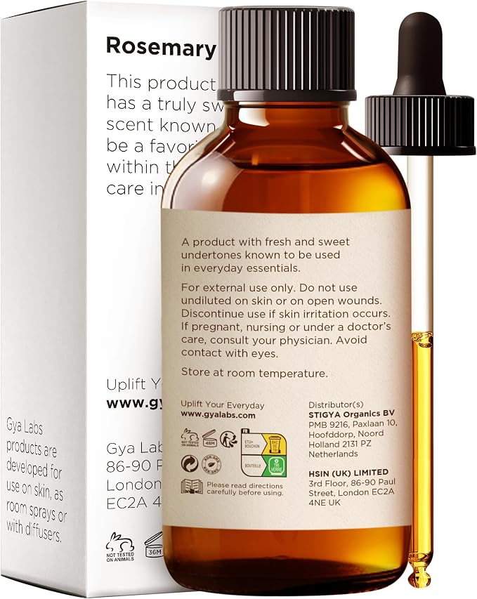 Rosemary Essential Oil 4 Fl Oz for Hair Care Aromatherapy Diffuser and DIY | Leaf extracted formula, suitable for frizzy hair, scalp, skin and nails, for relaxing massage, DIY candle scent making