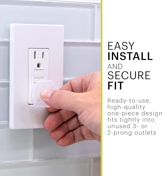 Power Gear Child Safety Electrical Outlet Covers, Tamper‑Resistant Plug Protectors for Standard Wall Outlets, Baby‑Proof & Child‑Proof Safety Caps, Clear, 60 Pack, 54615