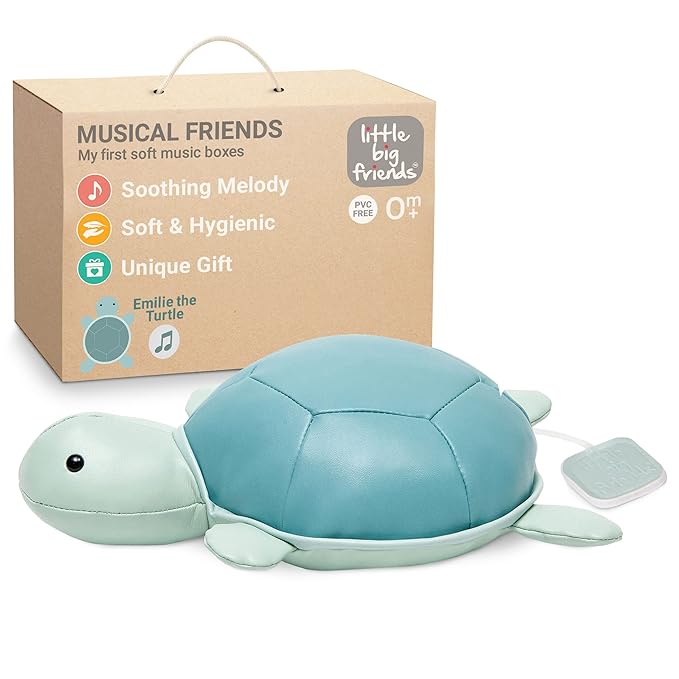 Little Big Friends Musical Baby Toy – Soft Plush Pull-String Cord Classical Toy for Baby & Toddlers | Soothing Stuffed Cuddly Animal Gift | Emilie The Turtle