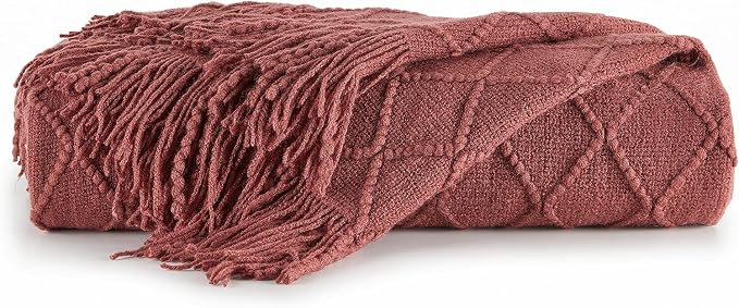 BOURINA Burgundy Throw Blanket 50x60 Inch Knitted Soft Throw Sofa Blanket | Knitted Throw Blanket 50x60 Inches, Soft Lightweight Boho Weave Throw Decorative Couch Blanket for Living Room Bedroom Chair