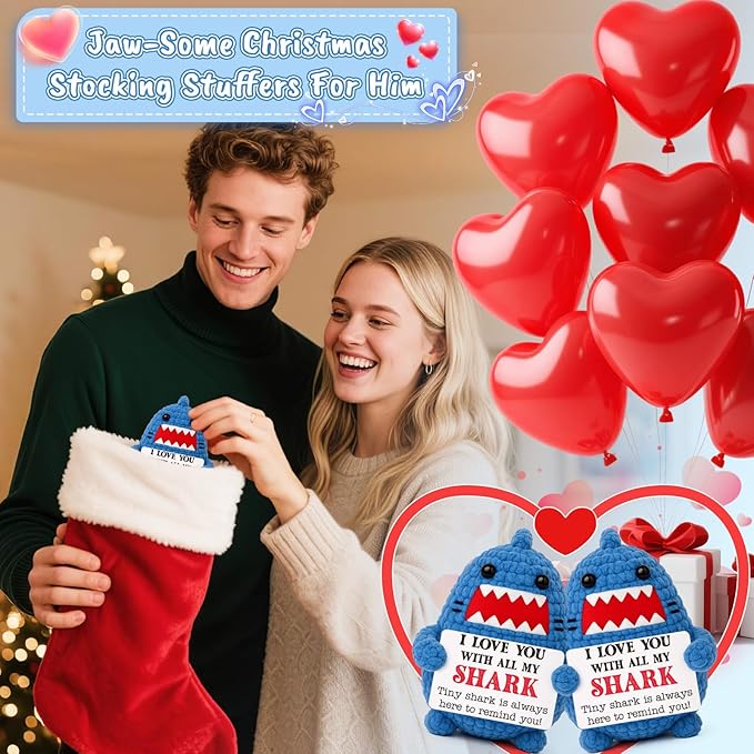 Anniversary Romantic Gifts for Men Women I Love You Christmas Valentines Birthday Gift for Him Her Husband Boyfriend Dad Son Wife Girlfriend Cute Stuff Crochet Animal Shark Lovers Wedding Decor
