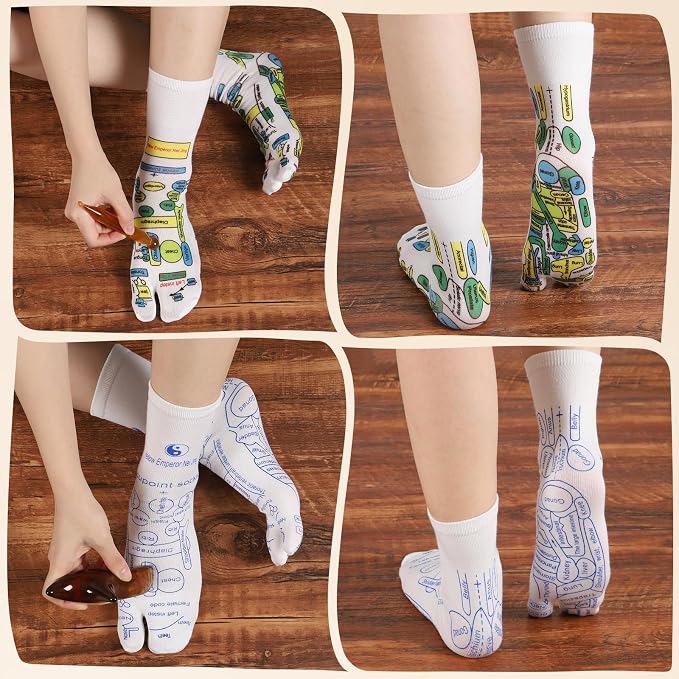 Reflexology Socks Set with Tools, 2 Pairs Foot Massage Socks Chiro Acupressure Acupuncture Trigger Point Pain Relief Remedy Acupoint Birthday Gifts for Men