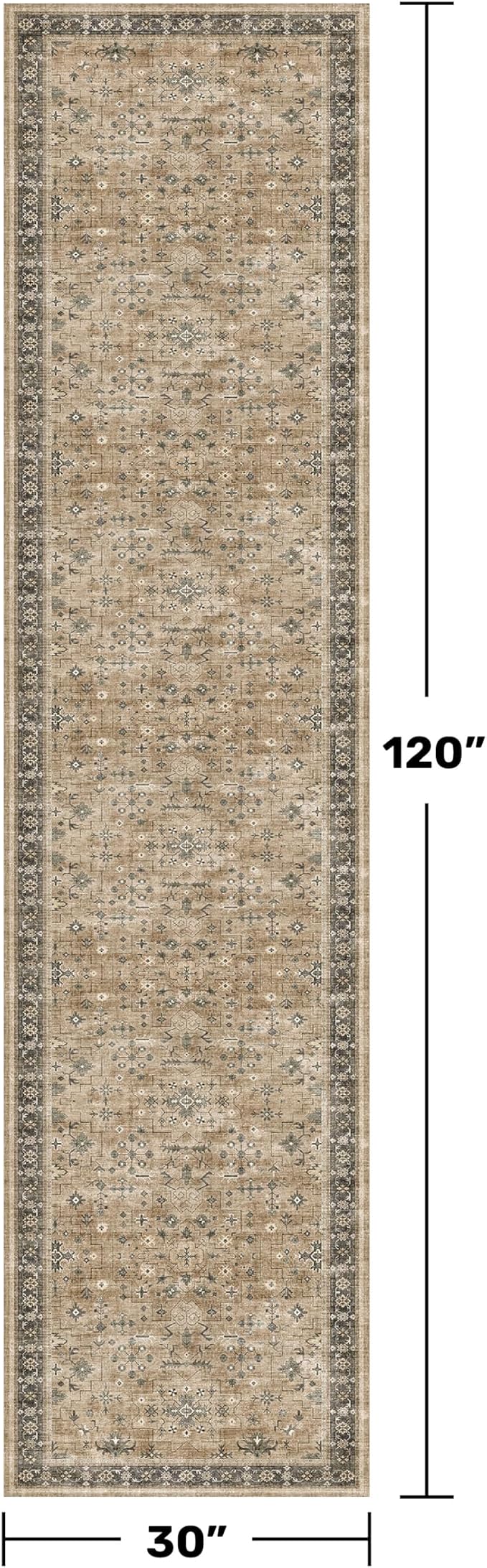 Boho Washable 10ft Long Runners for Hallways, Earthy Sage Taupe 2'6"x10' Wide Kitchen Runner Rug, Vintage Entryway Indoor Rug, Non-Slip Stain Resistant Low Pile Throw Rug