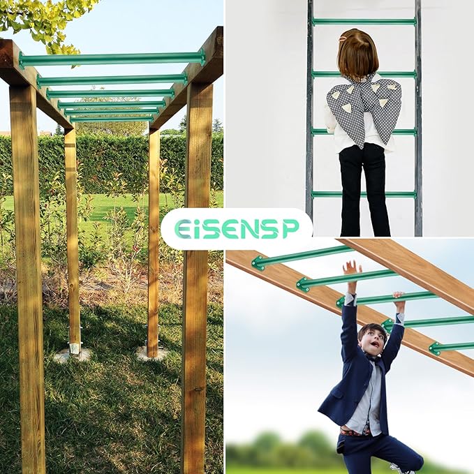 15 Set Metal Monkey Bars Ladder Rungs Set for Backyards Playground and Children Indoor and Outdoor Climbing Kit (21.5 Inch, Green)