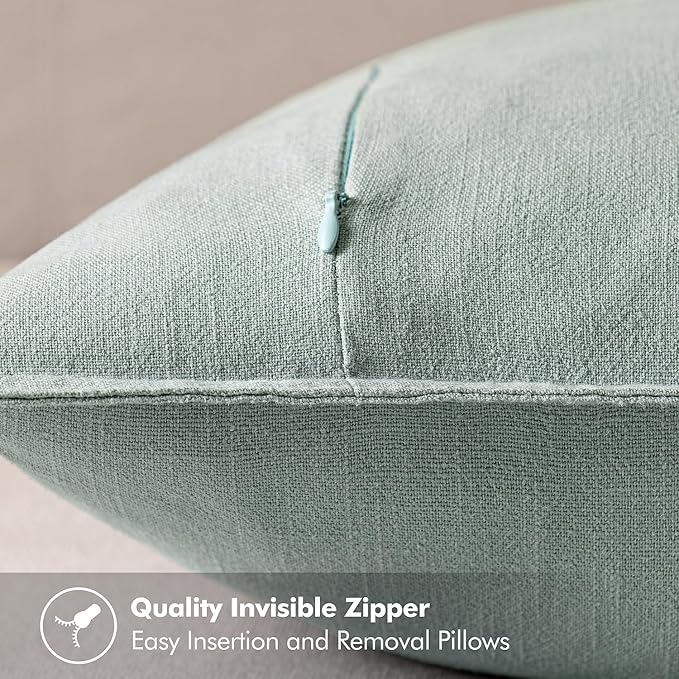MIULEE Decorative Linen Euro Sham Pillow Covers 24x24 Aqua Green | Boho Farmhouse Neutral Couch Throw Pillows for Bed, Pack of 2 Accent Modern Pillowcases, Sofa Livingroom Home Decor