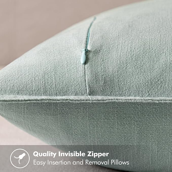 MIULEE Decorative Linen Pillow Covers 20x20 Inch Aqua Green | Boho Farmhouse Neutral Couch Throw Pillows for Bed, Pack of 2 Accent Modern Pillowcases, Sofa Livingroom Home Decor