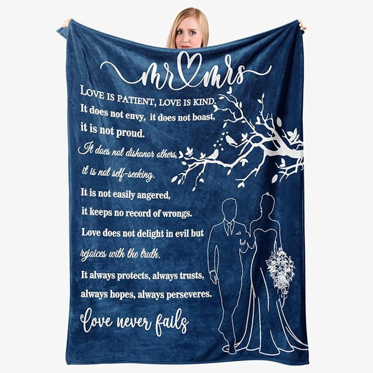 Wedding Gifts for Couples, Bridal Shower Gifts for Bride to Be Soft Blanket | Anniversary Mr and Mrs Gifts, Wedding Gifts for Newlyweds Wedding Throw Blanket 60*50 Inch (Blue)