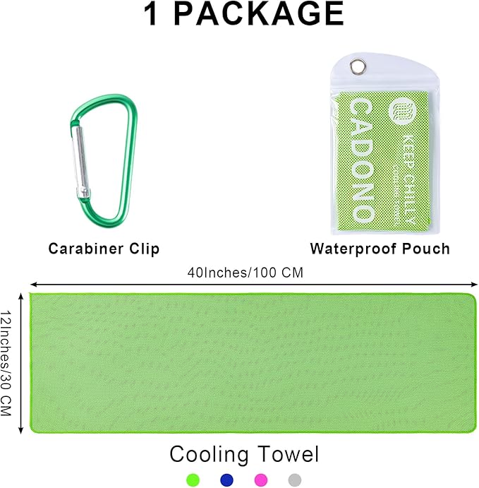 CADONO 4 Pack Cooling Towel (40"x12"), Soft Breathable Chilly Towel, Ice Towel, Microfiber Towel for Yoga, Sport, Running, Workout,Gym, Camping, Fitness, Workout & More Activities(Multicolor)