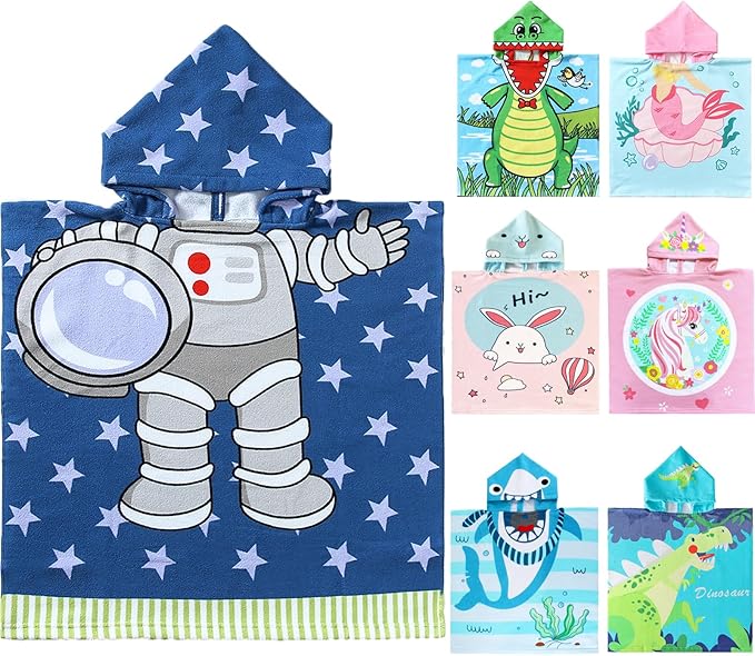 NovForth Kids Beach Towel for Boys Girls, Astronaut Hooded Bath Towel Wrap, Toddler Pool Towel with Hood