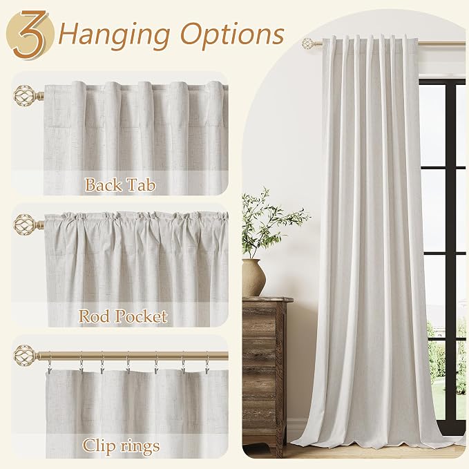 Guken Light Beige 100% Blackout Curtains 102 Inch Length 2 Panels Set for Living Room Bedroom Back Tab Winter Thermal Insulated Black Out High End Linen Drapes Room Darkening Window Curtain