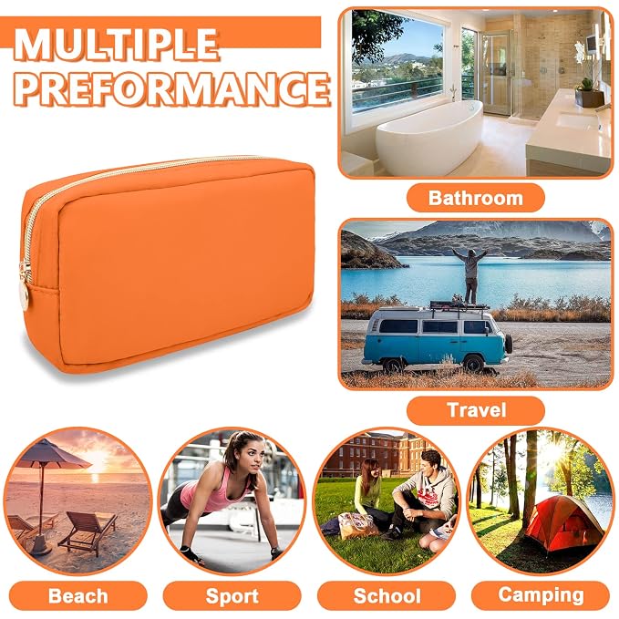 UIXIZQ Small Makeup Bag Pouch for Purse, Nylon Travel Toiletry Storage Bag Cute Preppy Cosmetic Bag for Women Girls, Waterproof Makeup Organizer Bag Pouch Skincare Bag Purse with Zipper (Small-Peach)