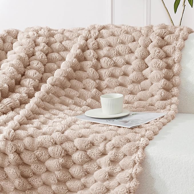 Whale Flotilla Soft 3D Jacquard Fleece Throw Blanket for Couch & Bed, Camel | Super Cozy Lightweight Plush Fluffy Throw, Luxury Decorative All‑Season Couch Cover Blanket for Sofa & Office Chair, 50"x60"