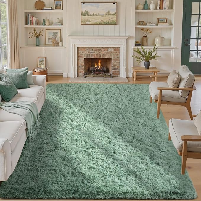 6x9 Rug Sage Green Area Rugs for Living Room,Plush Soft Grass Fluffy Nursery Bedroom Carpet for Kids Teens Home Decor Aesthetic