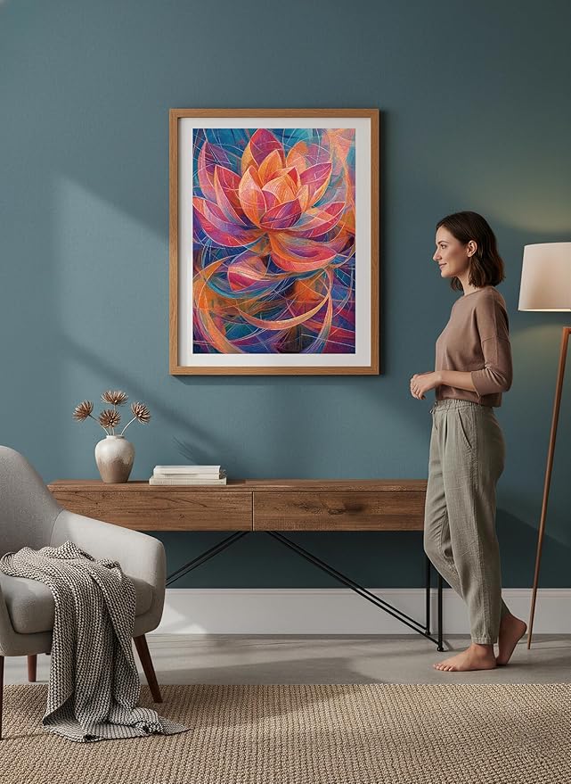 1000 Piece Jigsaw Puzzle for Adults, Abstract Lotus Flower Artwork with Matte Finish, Color-Coded Back for Easy Sorting, Vibrant Art Puzzle for Adults, 19.25 x 26.65 in