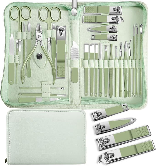 30 in 1 Manicure kit Personal Care Men's Accessories, Professional Nail Kit Pedicure Kit, Toe Nail Clippers for Men and Beauty Tools Portable Set, Travel Deluxe Beauty Tools Convenience Set(Green)
